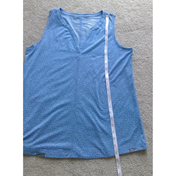 LL Bean Tank Top Womens Large Streamside Tank Split Neck Blue Geometric *Flaw* - Picture 4 of 6